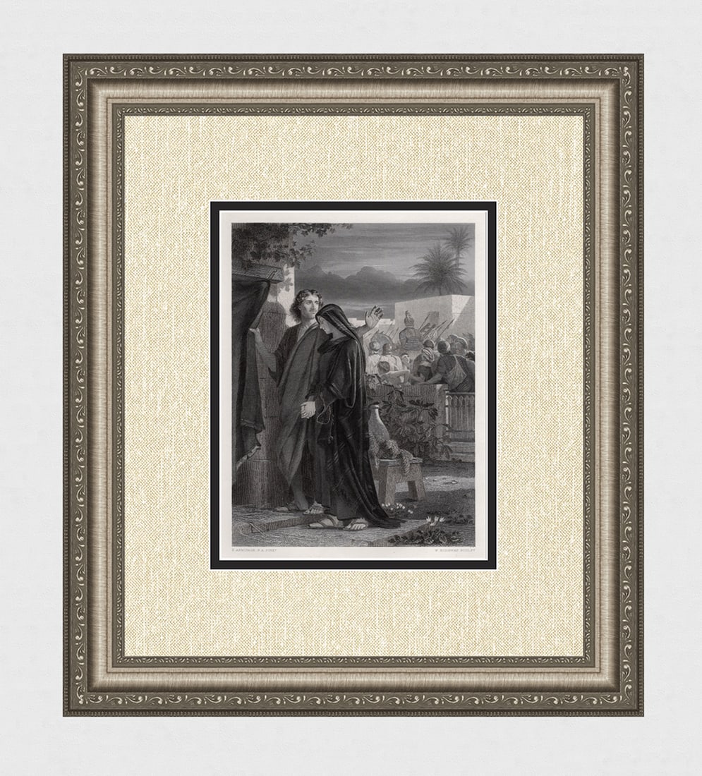 Pretty Edward ARMITAGE 1800s Engraving St John & Virgin Mother Framed Signed: Edward Armitage (English, 1817-1896). St. John and the Virgin Mother. Antique steel engraving on wove paper after the original by master engraver William Ridgway (British, 1830-1900). Signed in the pl