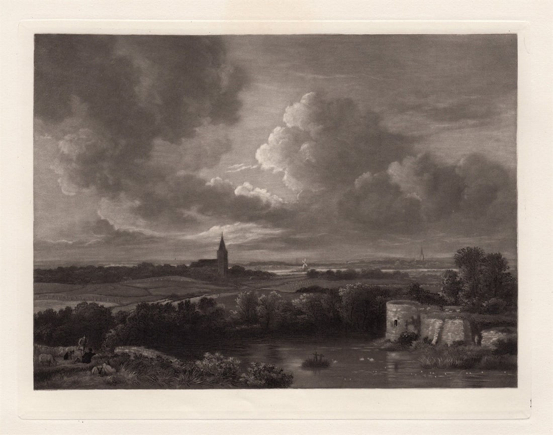 Jacob Isaakszoon van Ruisdael Landscape, with Village Churches in Distance 1886 etching (1 of 3)