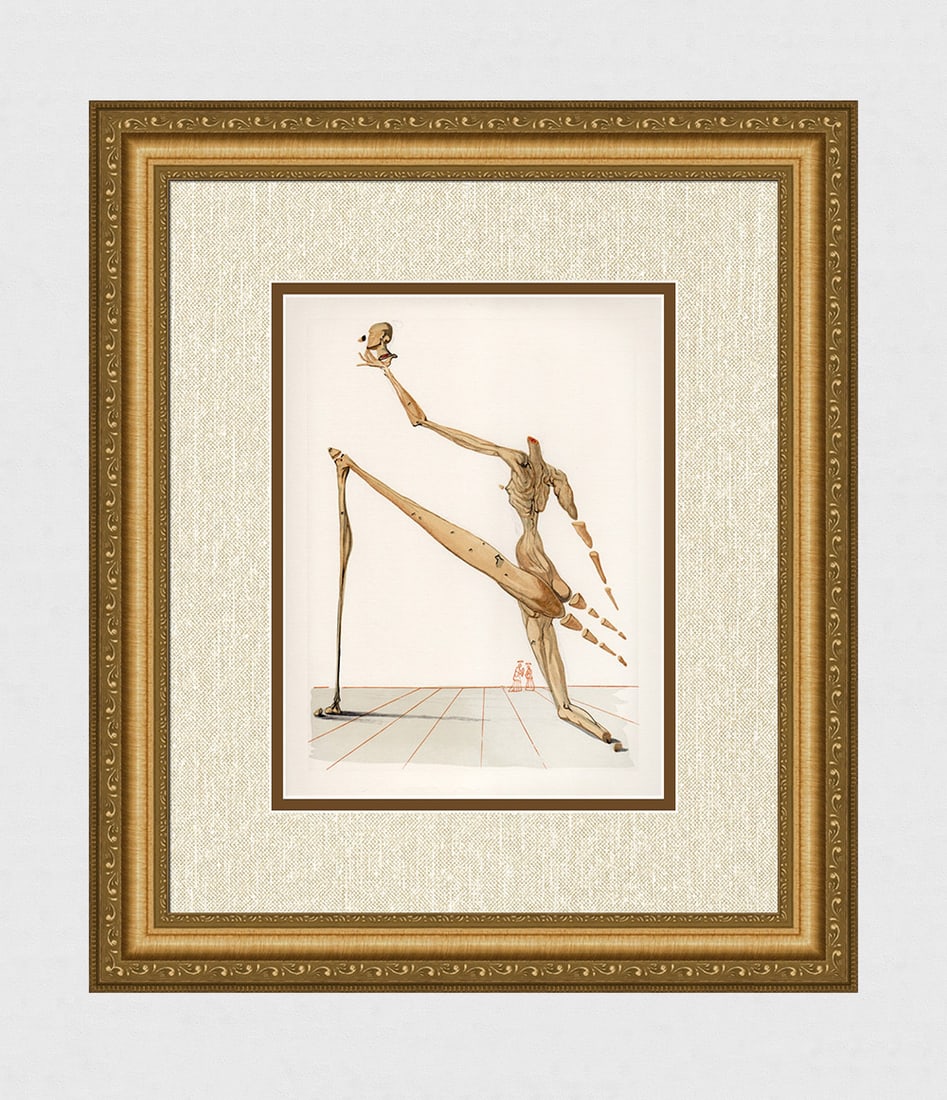 1960 Salvador Dali Bertran de Horn Authentic Woodcut: Salvador Dali. (1904-1989). "Bertran De Horn" Enferno Canto 28. Authentic Original Color Woodcut from The Divine Comedy Printed in 1960 on B.F.K. Rives Paper ( this is not a reproduction, copy, or rep