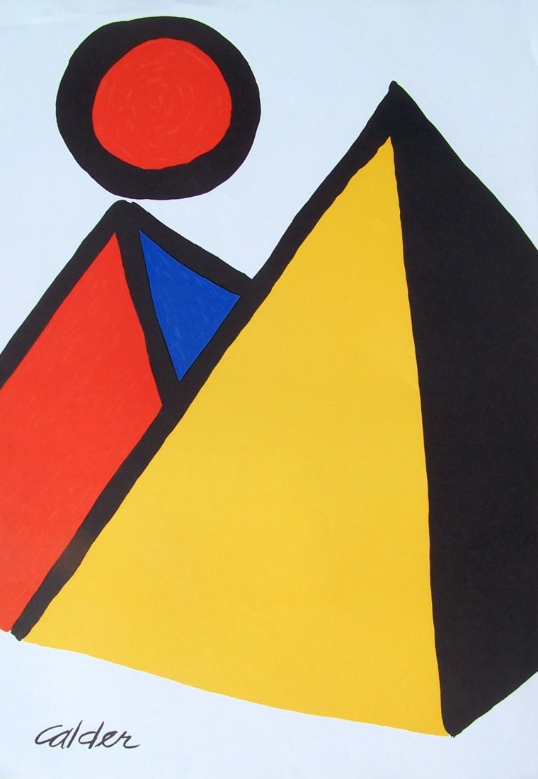 Alexander Calder Pyramids Poster: Calder, Alexander. "Pyramids" Poster, signed in the plate. 20 1/4 x 28 3/16 inches. Publication date unknown - not recent.