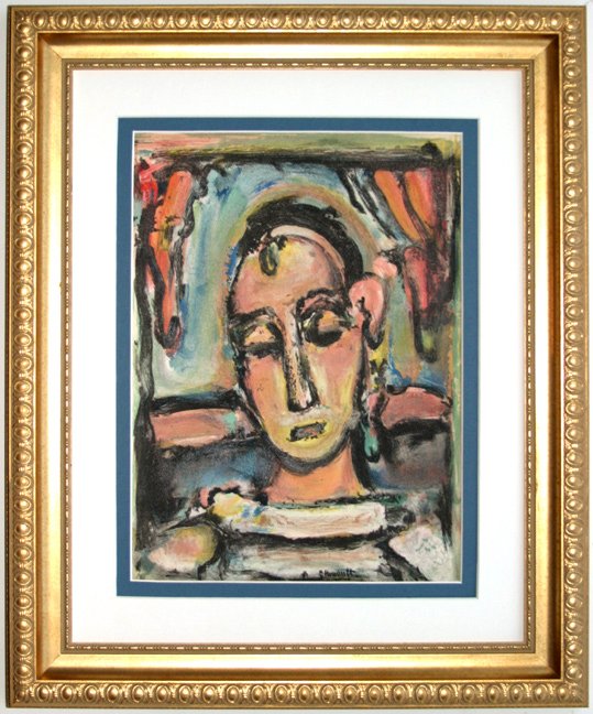 Georges Rouault "tete" lithograph 1939: Rouault, Georges. Tete ,Color lithograph printed by Mourlot, Signed in the Plate, 1939. 10 1/4 x 14 inches. Comes with a Certificate of Authenticity.