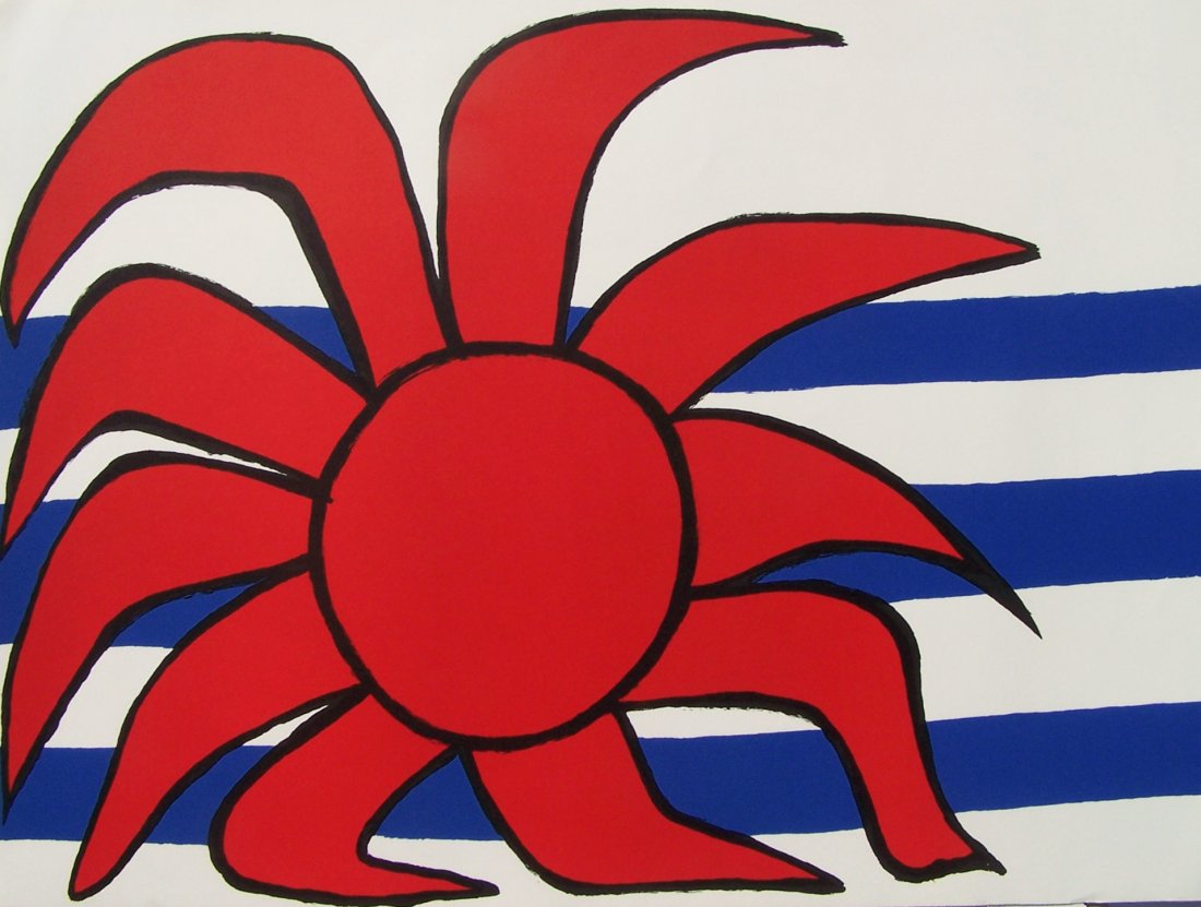 Alexander Calder Lithograph Soliel sur la Vagues: Calder, Alexander "SOLEIL SUR LA VAGUES (RED SUN ABOVE THE WAVES)" Color lithograph. 23 x 31 inches. Notes: Proof aside from signed edition of 150. Comes with a Certificate of Authenticity.