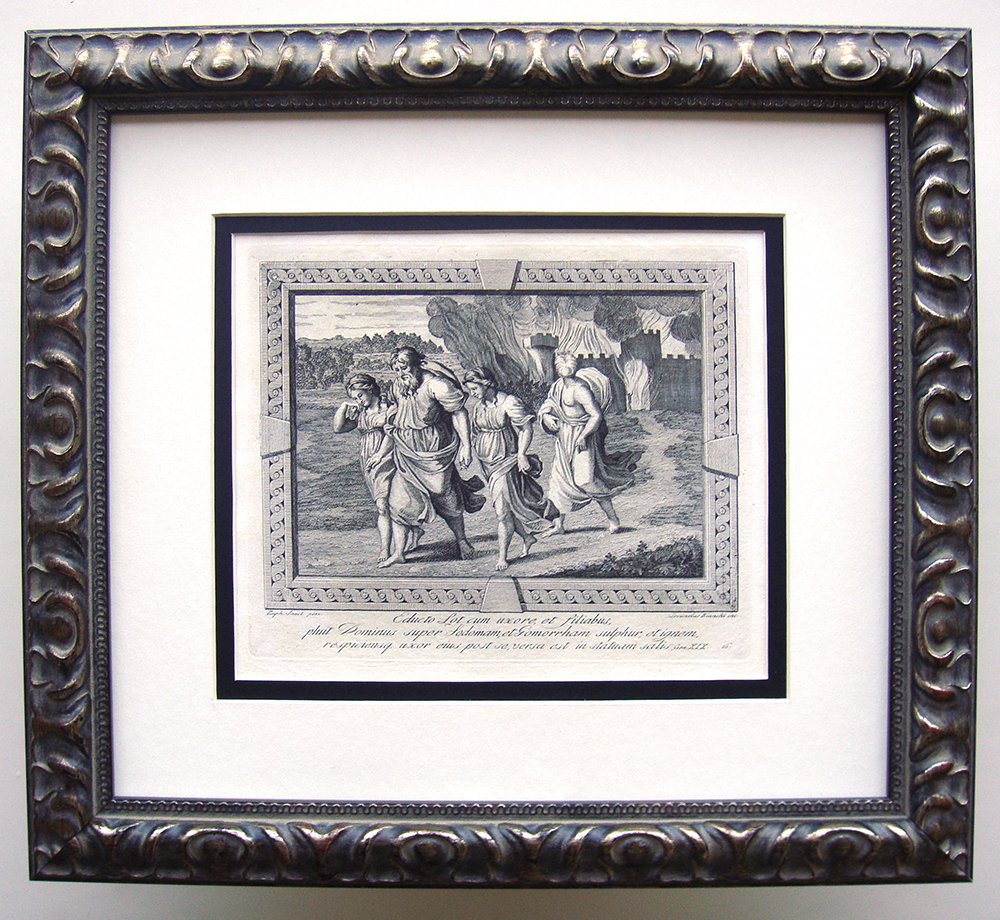 Raphael Lot and his Family engraving 1791: Raphael ( Also called Raffaello Sanzio, Raffaello Santi, Raffaello da Urbino or Rafael Sanzio da Urbino). "Leading out of Sodom and Gomorrah, Lot with his wife and daughters, the lord cast upon Sodom 