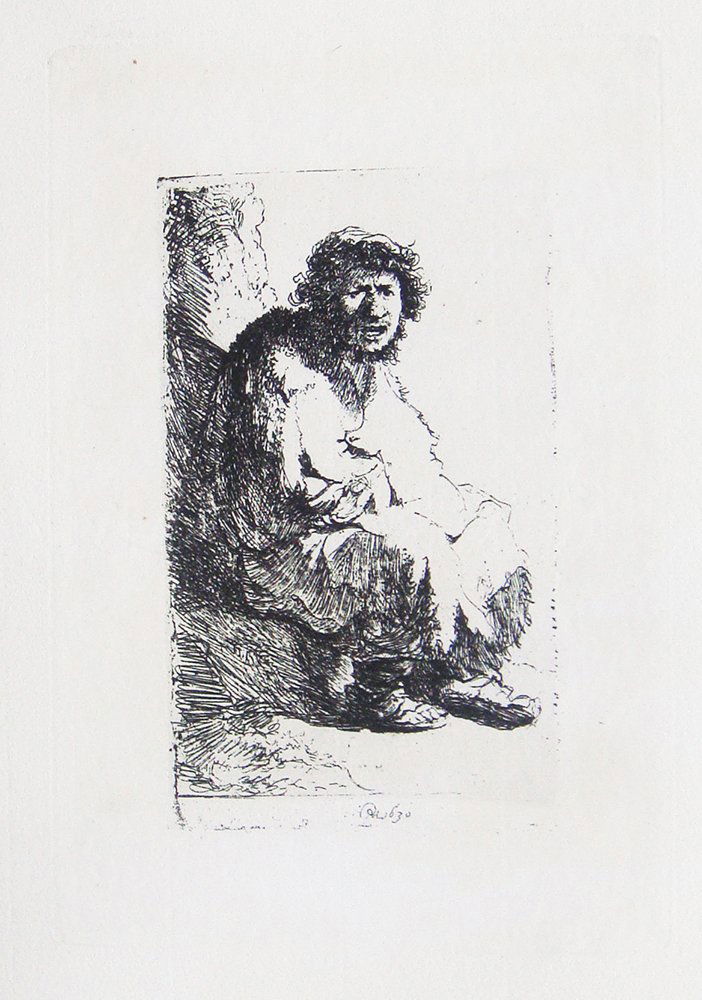 Rembrandt Beggar Seated on a Bank etching