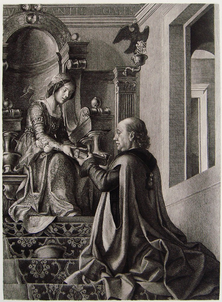 Melozzo da Flori Dialectic Engraving 1800's: Antique Engraving on heavy wove paper after Melozzo da Forli by master engraver Otto Reim in the 1800's. "Dialectic" This impression is well more than 120 years old. This is not a modern reprint but w