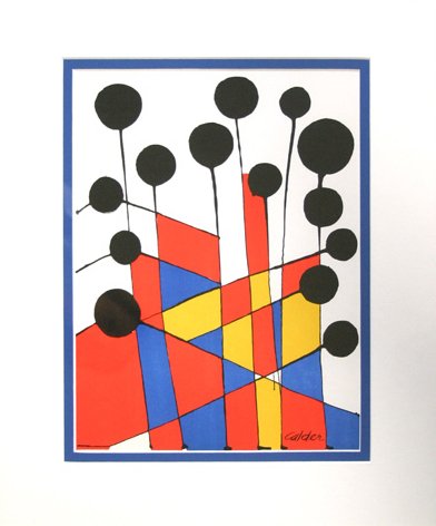 Alexander Calder Balloons litograph 1971: Calder, Alexander. Balloons, Color Lithograph, 1971. Printed by Mourlot. 11 x 14 inches. Framed in contemporary black frame. Dimensions c. 16 x 19 inches. Comes with a Certificate of Authenticity.