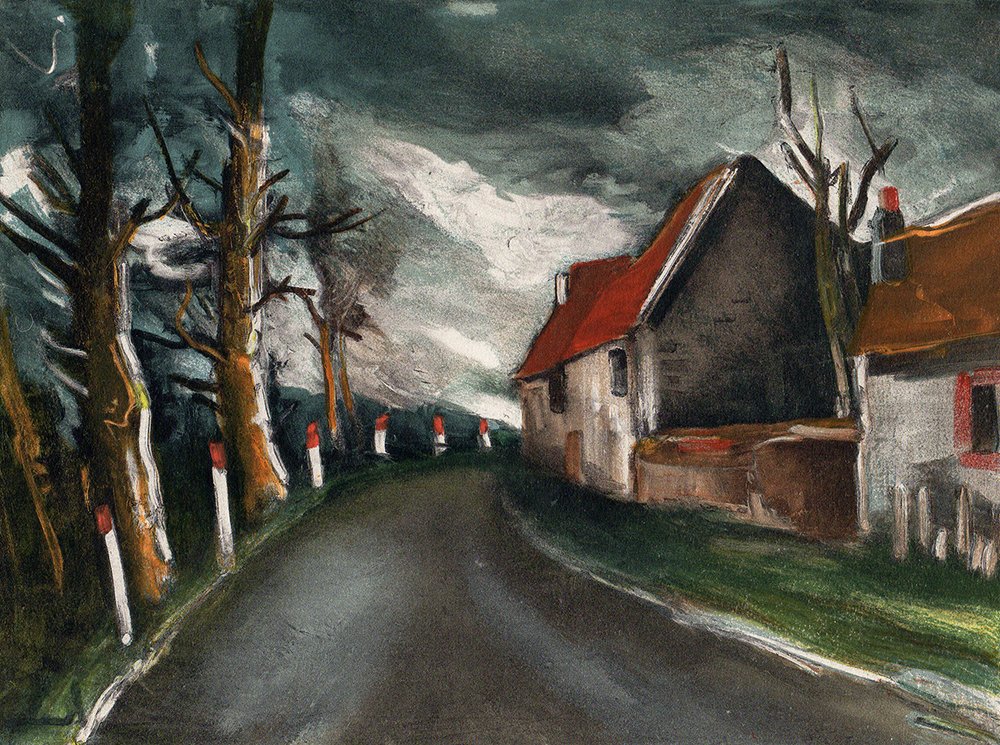 Maurice de Vlaminck Lithograph Road Framed: Vlaminck, Maurice de. Color lithograph. This lithograph was pulled in Paris in 1958 by the legendary Mourlot Atelier, and published by Andre Sauret. A nice impression, as can be expected by Mourlot. D