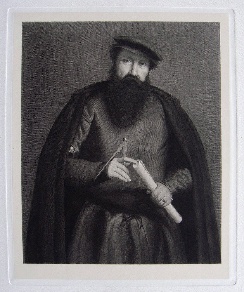 Lorenzo Lotto Portrait of a Architect: Antique Etching on heavy wove paper after Lorenzo Lotto by master etcher Jacoby in the 1800's. "Portrait of an Architect" This impression is well more than 120 years old. This is not a modern reprint