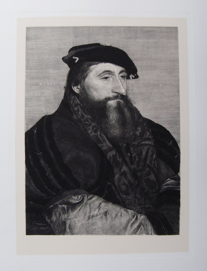 Hans Holbein Portrait of a Man Antique etching: Antique Etching on heavy wove paper after Hans Holbein by master etcher Peter Halm in the 1800's. "Portrait of a Man" This impression is well more than 120 years old. This is not a modern reprint but 