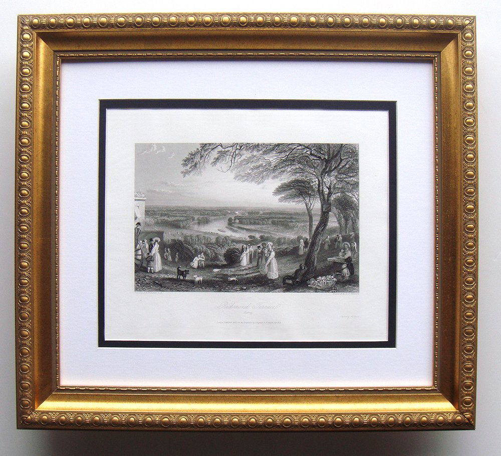 William Turner Richmond Terrace engraving: Turner, Joseph Mallord William. "Richmond Terrace, Surrey" engraving on wove paper after the original by a master engraver. This impression is well more than 170 years old. Published 1832 for the prop