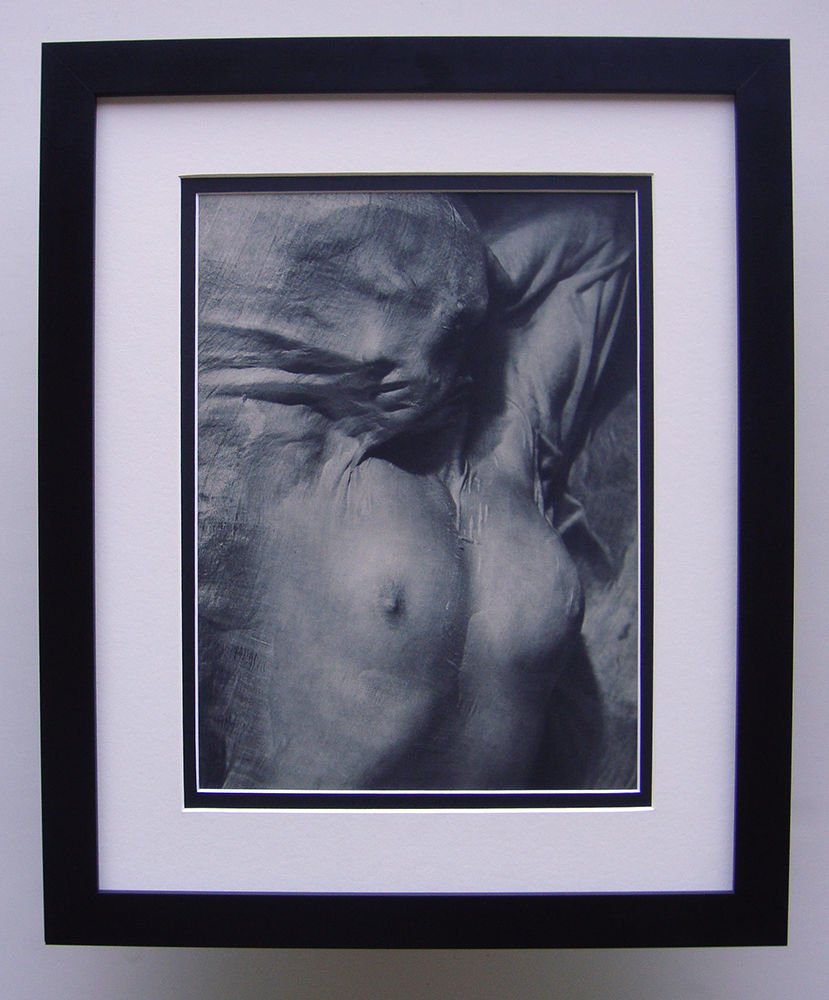 Blumenfeld Nude Photogravure Framed: Blumenfeld, Erwin (1897 â€“ 1969). "Nude" Heliogravure/Photogravure, 1937-1940. Double matted and framed in contemporary black frame. Framed dimensions 17 x 20 inches.