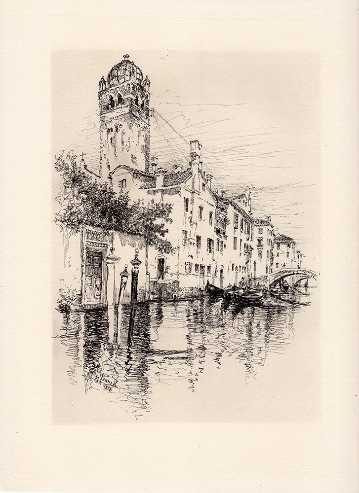 J. Pennell "A Venetian Palazzo": Antique engraving on thick laid paper after Joseph Pennell "A Venetian Palazzo". This is not a modern reprint but was hand pulled from the copper plate in the 1880s. Signed in the plate. The strike is