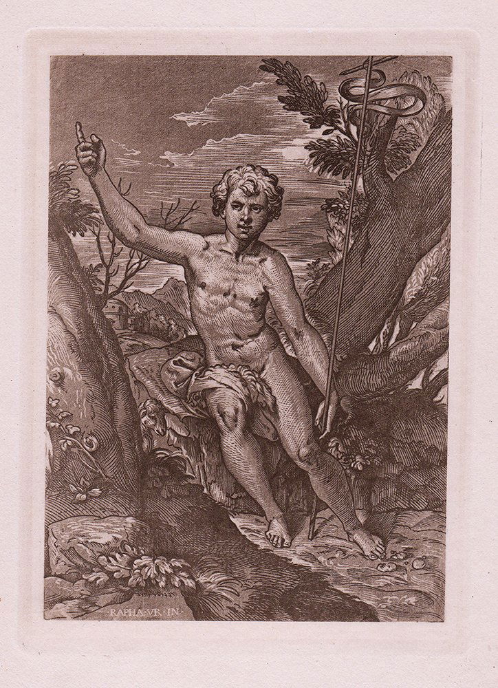 Raphael St. John the Baptist engraving 1800's: Raphael. "St. John the Baptist as engraved by Ugo da Carpi" engraving on laid paper after the original by a master engraver. Original engraving was created in the early 1500's. This impression is well