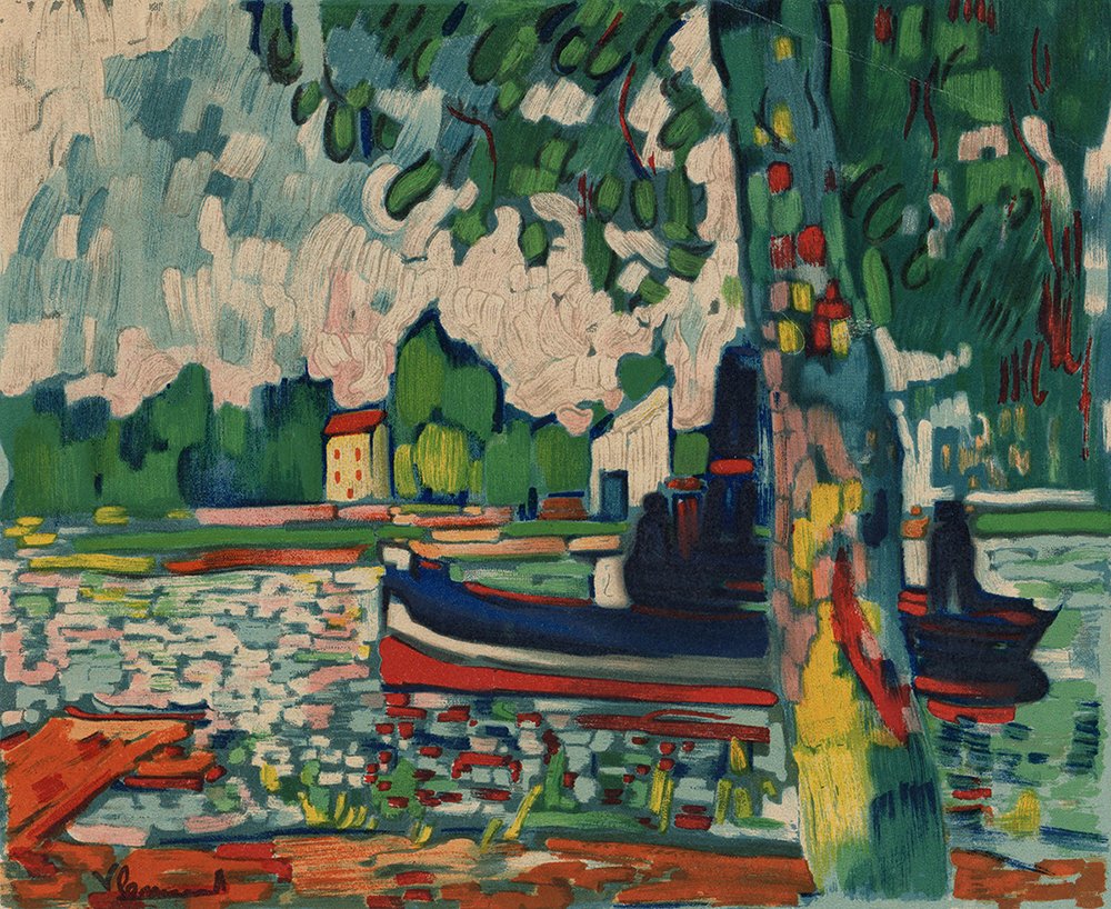 Maurice de Vlaminck Lithograph Boats Framed: Vlaminck, Maurice de. Color lithograph. This lithograph was pulled in Paris in 1958 by the legendary Mourlot Atelier, and published by Andre Sauret. A nice impression, as can be expected by Mourlot. D