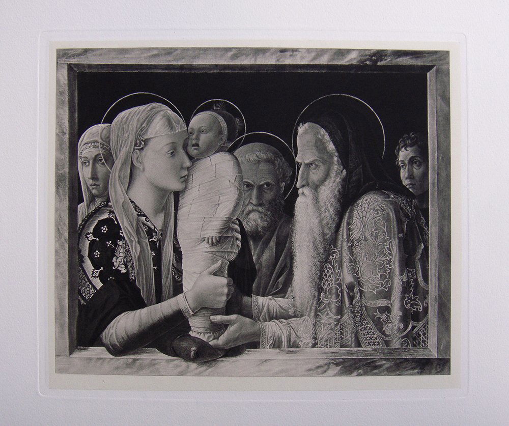 Andrea Mantegna Presentation of Christ: Antique heliogravure on heavy wove paper after Andrea Mantegna. "Presentation of Christ in the Temple" This impression is well more than 120 years old. This is not a modern reprint but was hand pulled