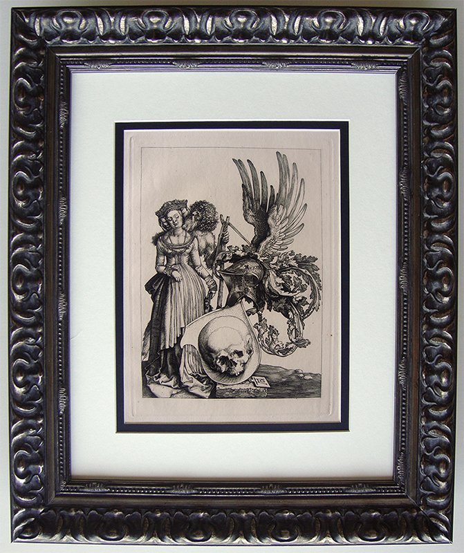Albrecht Durer Coat of Arms with Skull 1800's: Durer, Albrecht. "Coat of Arms with a Skull" engraving on laid paper after the original by a master engraver. Original engraving was created 1503, monogrammed in the plate lower left. This impression 