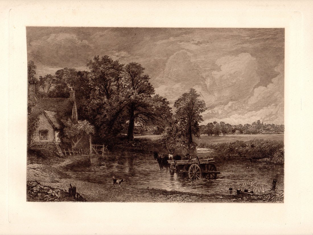 Constable Etching Hay Wain Antique 1800s: Constable, John "The Hay Wain" etching on laid paper after the original by a master engraver. This impression is well more than 120 years old. Published c. 1880. This is not a modern print. The strike