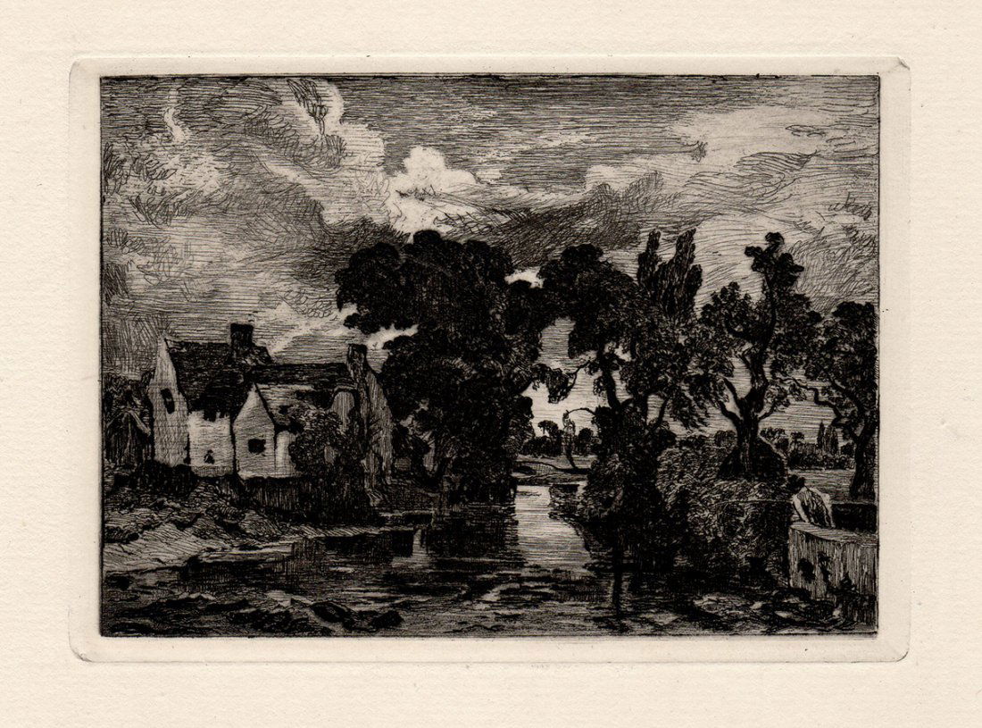 Constable Etching Willy Lotts House 1800s: Constable, John "Willy Lott's House" etching on laid paper after the original by a master engraver. This impression is well more than 130 years old. Published c. 1870. This is not a modern print. The
