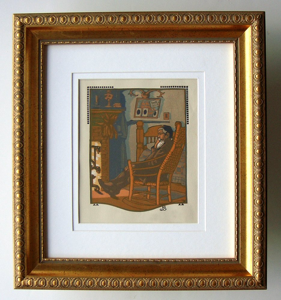 Gustave Baumann Original color woodcut: Gustave Baumann (German/American, 1881 - 1971). "December". Original color woodcut. 1912. Signed in the block, lower right. Cream wove paper. Wide margins. Fine impression with heavy ink application.