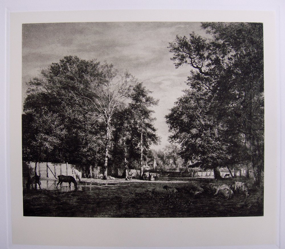 Adrian Van de Velde Farm in Walde: Etching on heavy wove paper after Adriaan Van de Velde. "Farm in Walde" This impression is well more than 120 years old. This is not a modern reprint but was hand pulled from the copper plate late 188