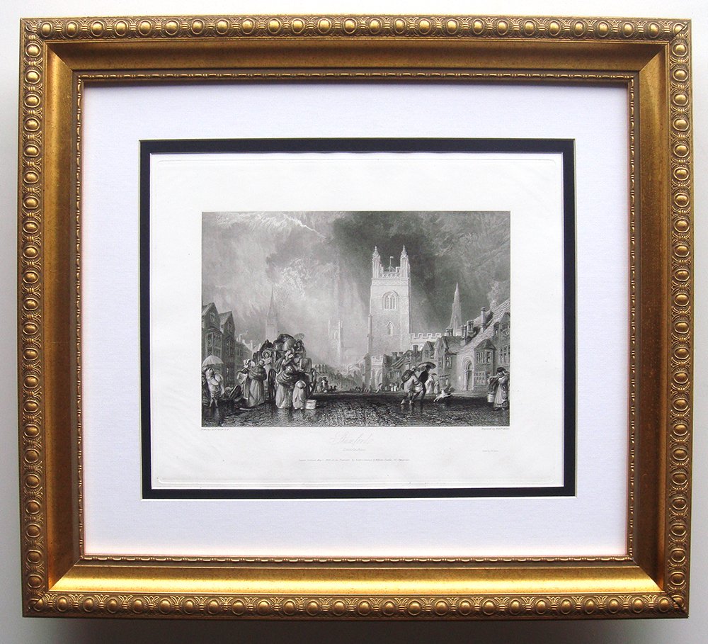 William Turner Stamford, Lincolnshire 1832: Turner, Joseph Mallord William. "Stamford, Lincolnshire" engraving on wove paper after the original by a master engraver. This impression is well more than 170 years old. Published 1832 for the propri