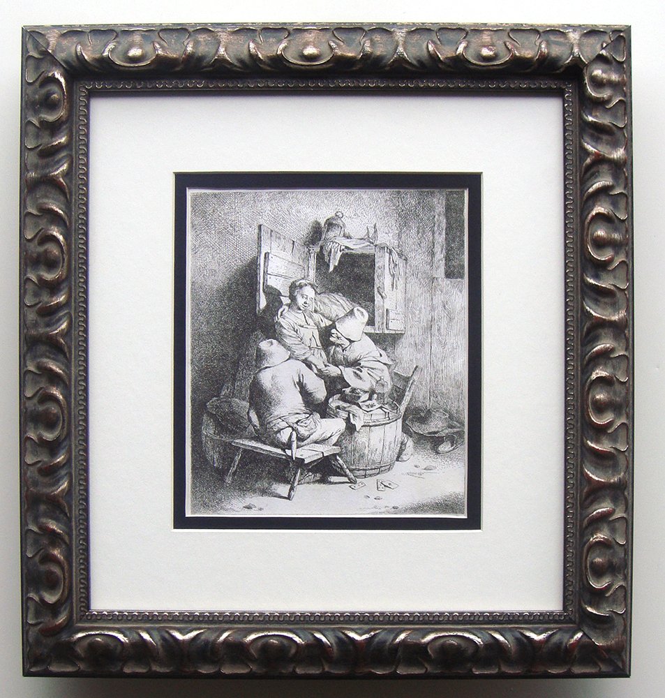 Cornelis Bega Peasants with Barmaid etching: Cornelis Pietersz Bega, or Cornelis Pietersz Begijn (1631/1632 - 1664) "A Young Tavern Keeper Caressed by an Elderly Peasant" etching wove paper. Reference: H34. Dimensions: Image 6 5/8 x 7 7/8 inches