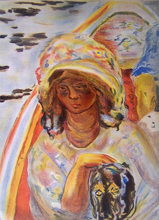 Pierre Bonnard 1939 Jeune fille Litho: Bonnard, Pierre. Jeune Fille. Color lithograph printed by Mourlot, 1939. 10 1/4 x 14 inches. Comes with a Certificate of Authenticity.