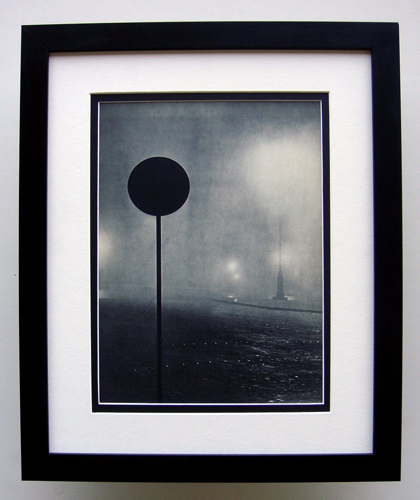 Brassai Photogravure 1930's Framed Fog: Brassai (1899-1984) "Fog" Heliogravure/Photogravure, 1937-1940. Double matted and framed in contemporary black frame. Framed dimensions 17 x 20 inches