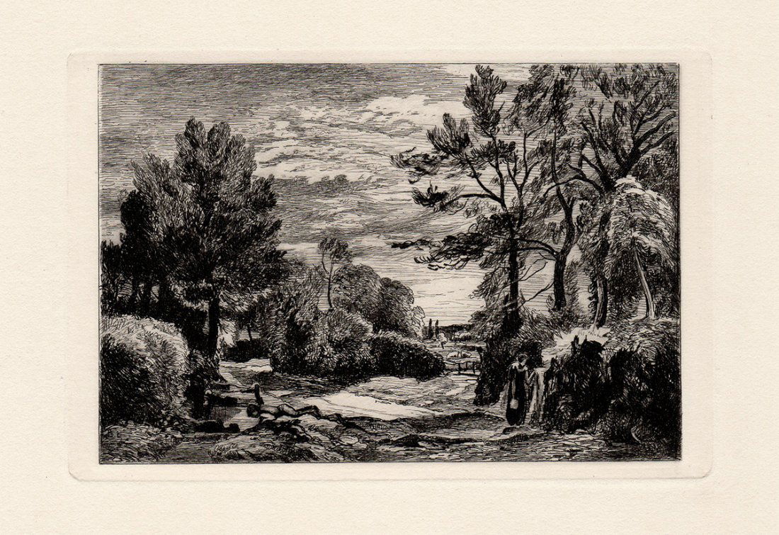 Constable etching Landscape sketch 1800s: Constable, John "Landscape" etching on laid paper after the original by a master engraver. This impression is well more than 130 years old. Published c. 1870. This is not a modern print. The strike is