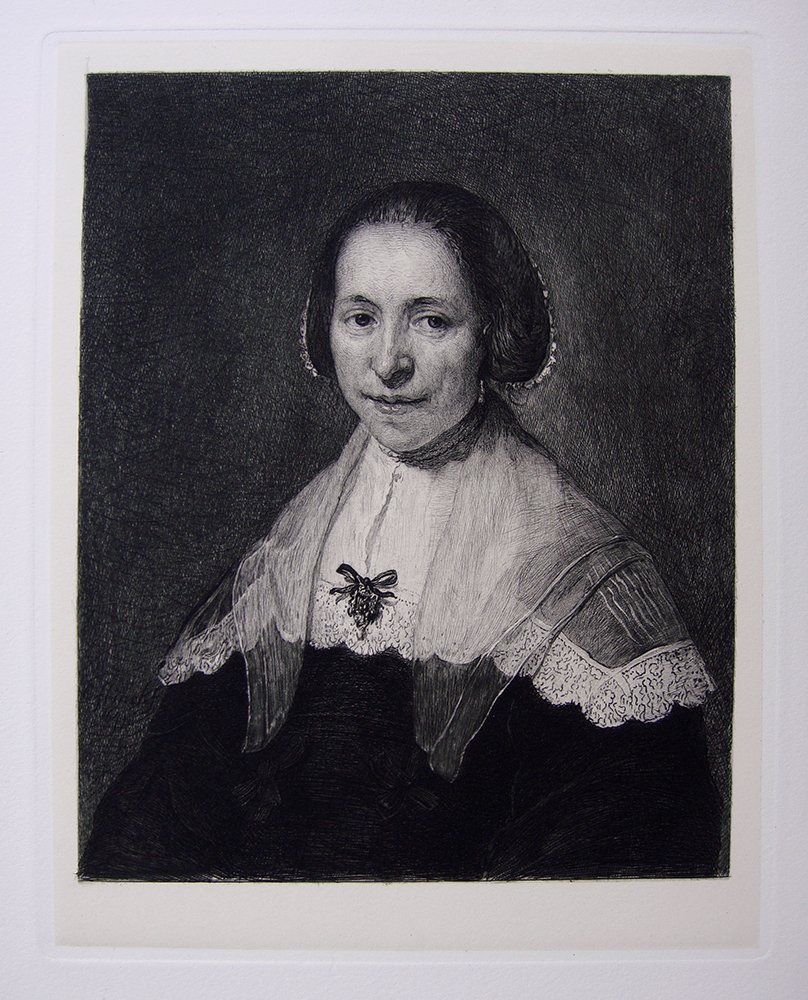 Govert Flinck "Portrait of a Woman": Antique etching on heavy wove paper after Govert Flinck. "Portrait of a Woman" This impression is well more than 120 years old. This is not a modern reprint but was hand pulled from the copper plate l