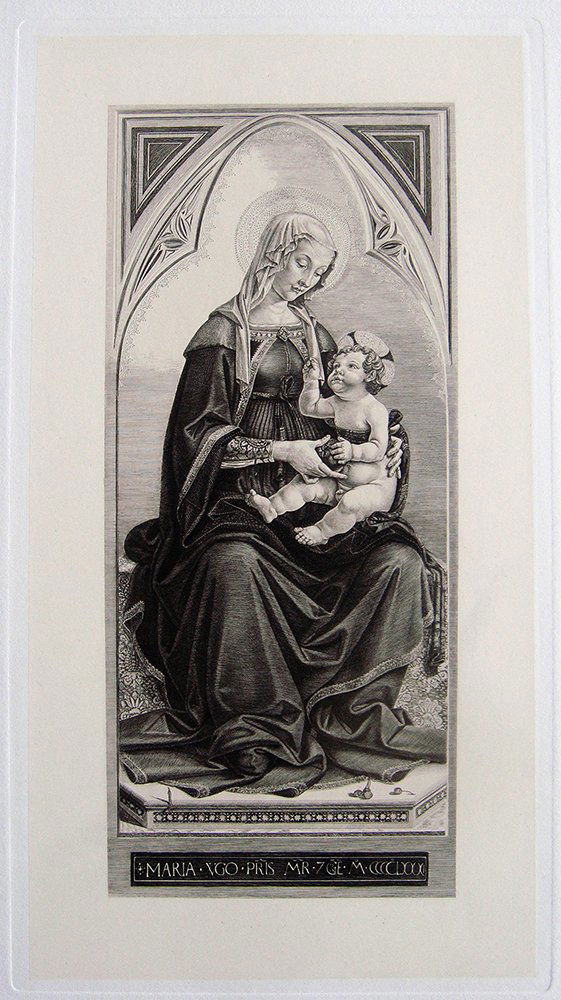 Fiorenzo di Lorenzo Madonna and Child etching: Antique Etching on heavy wove paper after Fiorenzo di Lorenzo (c. 1440 â€“ 1522) by master etcher O. Reim in the 1800's. "Madonna and Child" This impression is well more than 120 years old. This