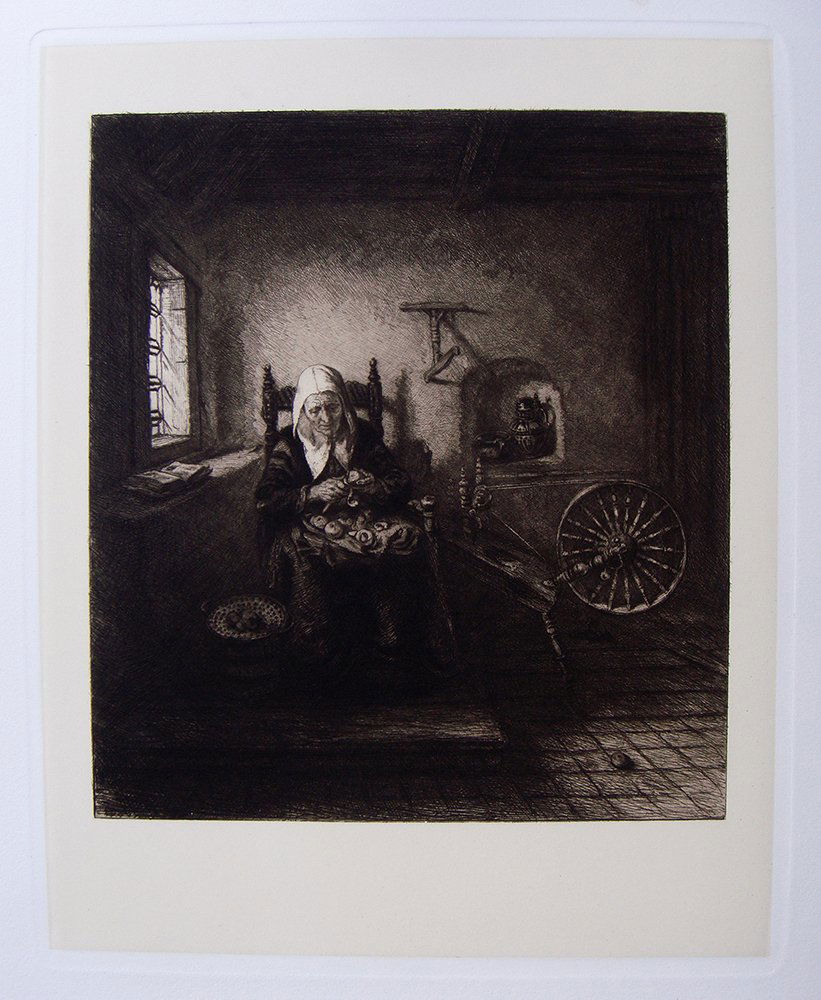 Nicolas Maes Cutting Fruit Antique etching 1800's: Antique Etching on heavy wove paper after Nicolas Maes by master etcher William Unger in the 1800's. "Old Woman Cutting Fruit" This impression is well more than 120 years old. This is not a modern rep