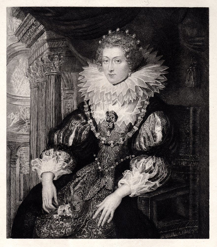 Peter Paul Rubens "Elizabeth of France" etching: Peter Paul Rubens. "Elizabeth of France". Antique etching on thick laid paper after the original by Mdlle Poynot. This is not a modern reprint but was hand pulled from the copper plate c 1880. The str