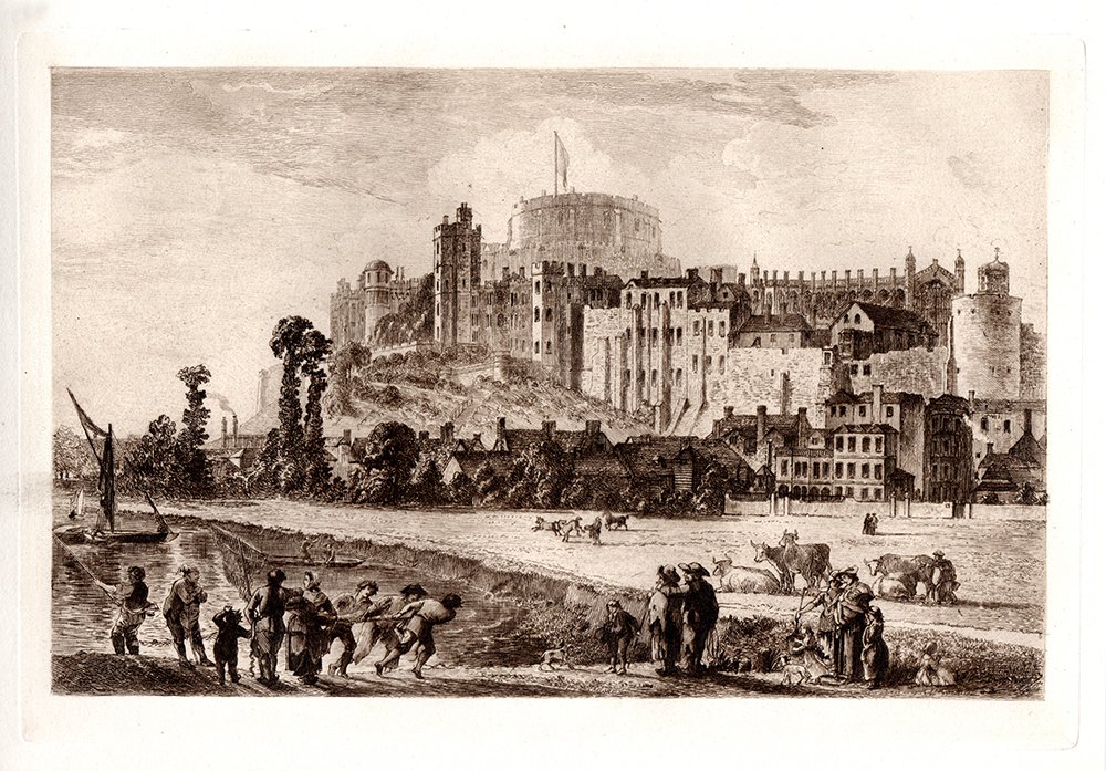 Sandby Windsor Castle 18th Century 1800s etching: Paul Sandby. "Windsor Castle in the Eighteenth Century". Antique etching on thick laid paper after the original by C.O. Murray. This is not a modern reprint but was hand pulled from the copper plate c