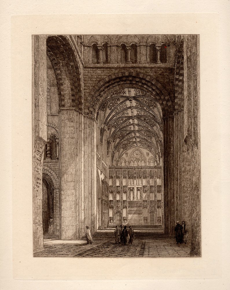 Thomas "St Albans Abbey" Etching: R. Kent Thomas. Choir of St Alban's Abbey. Etching on wove paper. This is not a modern reprint but hand pulled from the copper plate in 1876. Image size 6 x 7 3/4 inches. Accompanied by a certificate 