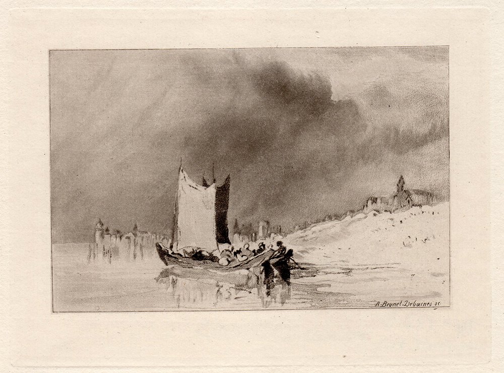 Turner "A Storm" Antique Mezotint: Joseph Mallord William Turner. A Storm. Mezotint on wove paper after the original by master engraver, Alfred Louis Brunet-Debaines. This is not a modern reprint but hand pulled from the copper plate c