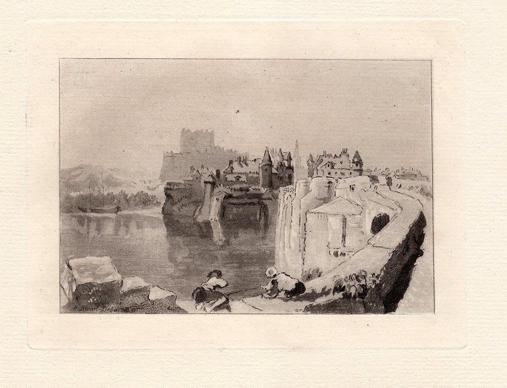 Turner "City on the Rivers of France": Joseph Mallord William Turner. City on One of the Rivers of France. Mezotint on laid paper after the original by master engraver, Alfred Louis Brunet-Debaines. This is not a modern reprint but hand pu