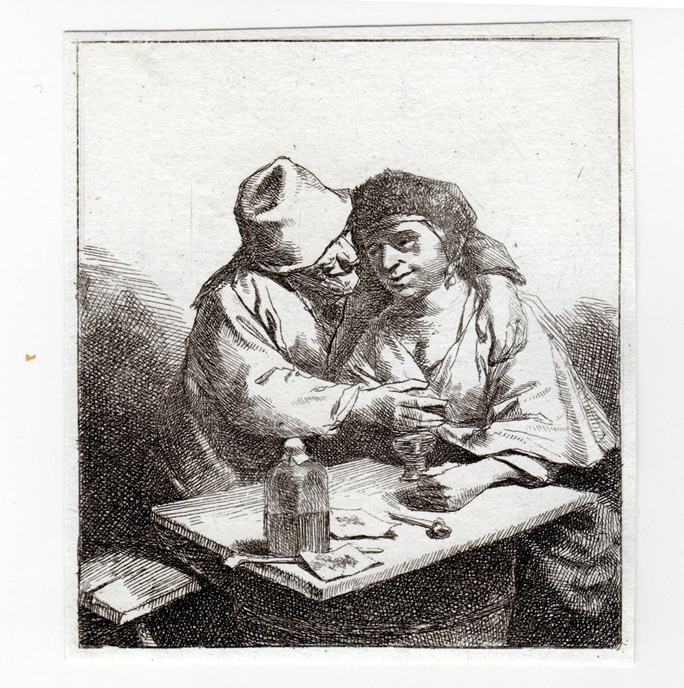 Cornelis Bega The Lovers etching: Cornelis Pietersz Bega, or Cornelis Pietersz Begijn (1631/1632 - 1664) "The Lovers" etching on wove paper. Reference: H25 Dimensions: 3 x 3/8 inches. Comes with a Certificate of Authenticity. Addition