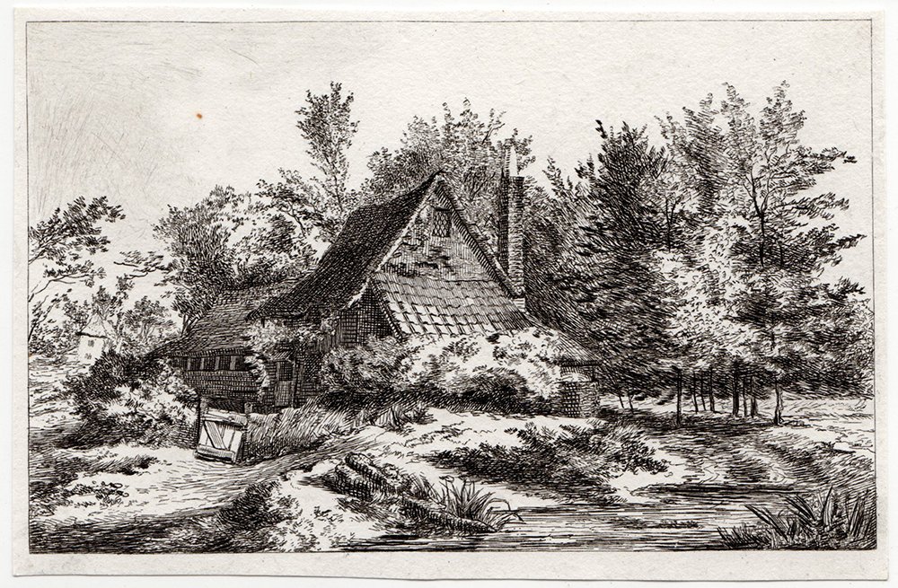 John Thomas Smith Cottage and Pond: John Thomas Smith "Landscape: Cottage and Pond" Etching on wove paper, 1793. Image c. 3 1/4 x 5 1/2 inches. Comes with certificate of authenticity.