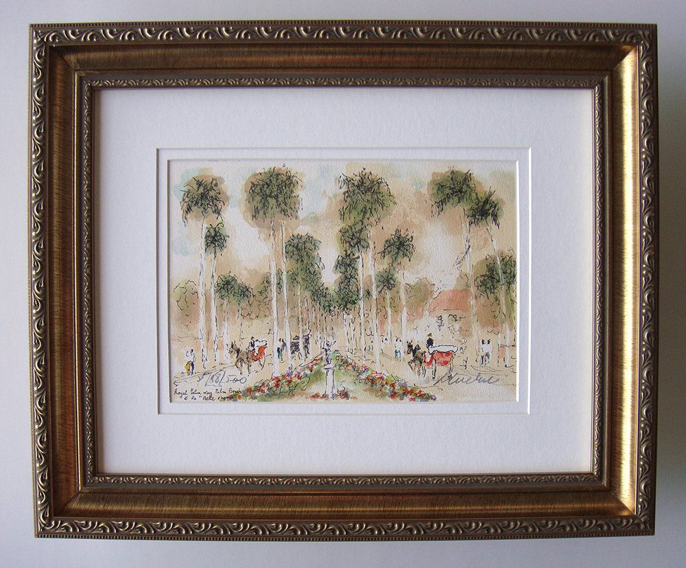 Urbain Huchet Royal Palm Way signed Framed: Huchet, Urbain (French, 1930 - ) "Royal Palm Way" Limited edition, hand signed and numbered lithograph. Sheet size, 7 1/2 x 11 inches. This work is double matted and framed in a solid wood moulding. T
