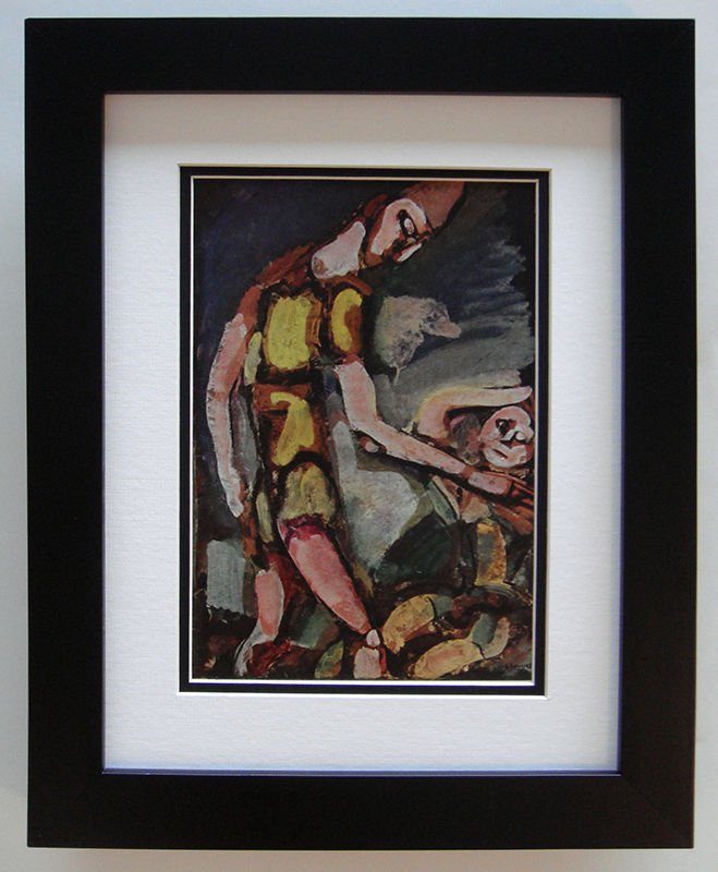 Georges Rouault Antique Clown print: Rouault, Georges Color heliogravure of a clown, 1937-1940. Professionsally matted and framed. Framed dimensions c. 16 x 20 inches.