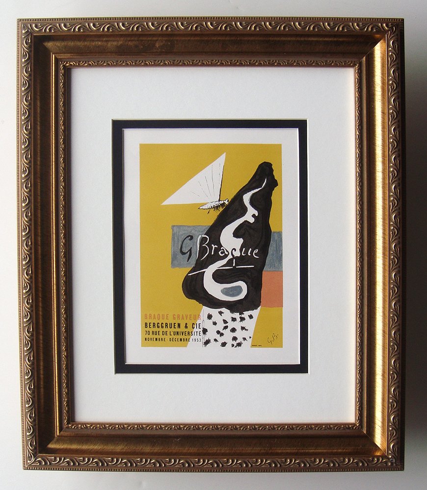 Georges Braque Braque Gravure lithograph: Braque, Georges. "Braque Gravure," Color lithograph printed in 1959 by Mourlot Freres. Sheet size: 9 1/4 x 12 1/4. This work is double matted and framed in a solid wood moulding. The frame is new. Dim