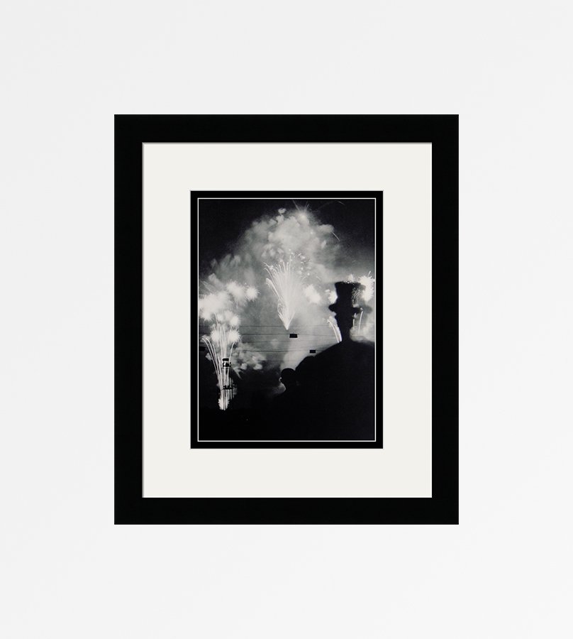 Brassai Photogravure 1930's Framed Fireworks: Brassai (1899-1984) "Fireworks" Photogravure, 1937-1940. Double matted and framed in contemporary black frame. Framed dimensions 17 x 20 inches
