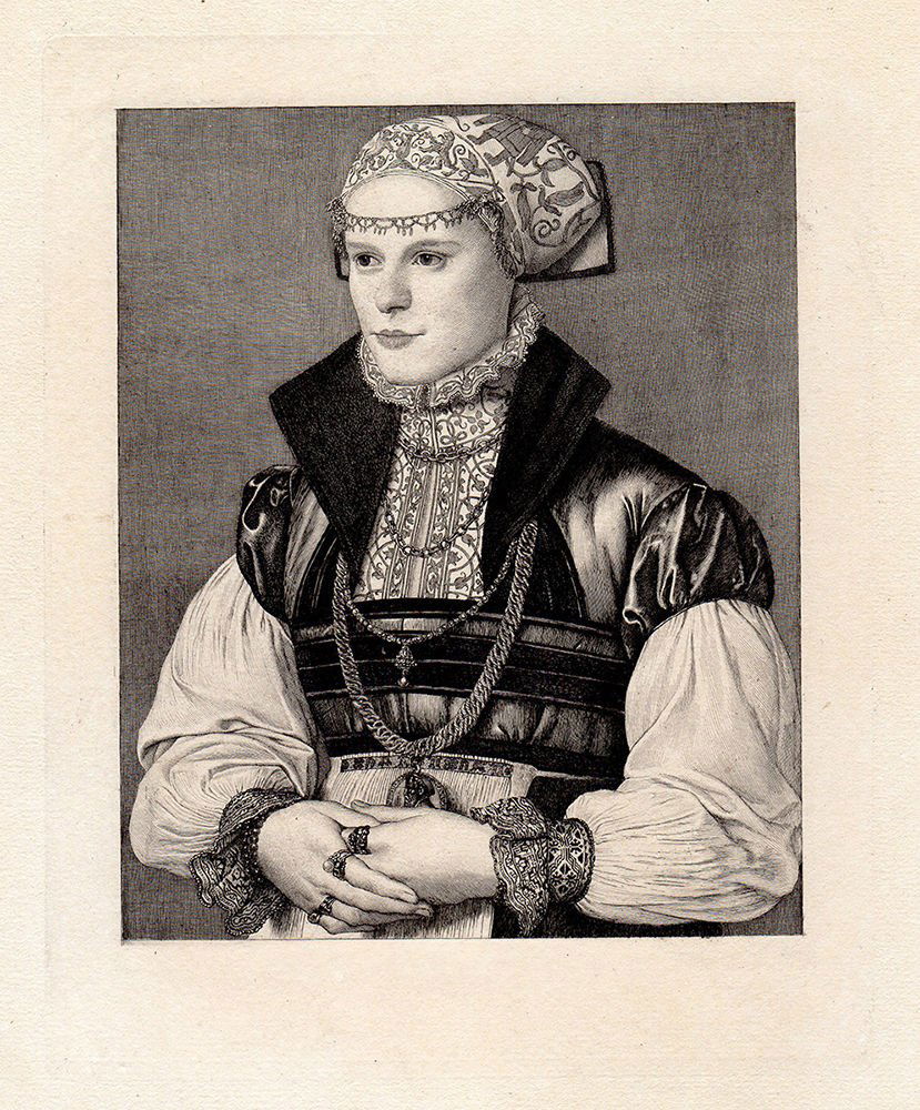 1878 Holbein Etching Portrait of a German Noblewoman (1 of 2)