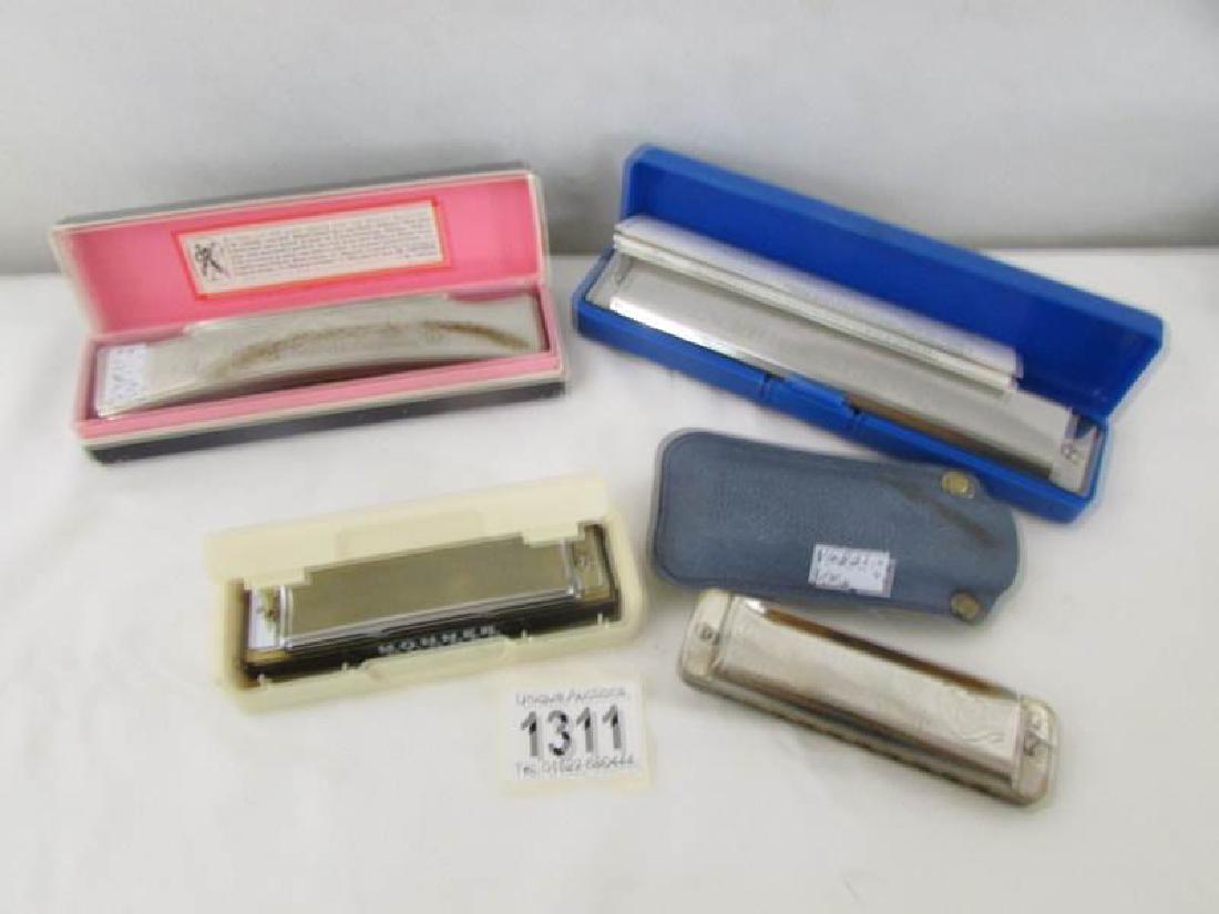 4 Harmonica's/mouth organs being Hohner Big Valley,: 4 Harmonica's/mouth organs being Hohner Big Valley, Hohner band, Hohner Big River Harp and Country Western.