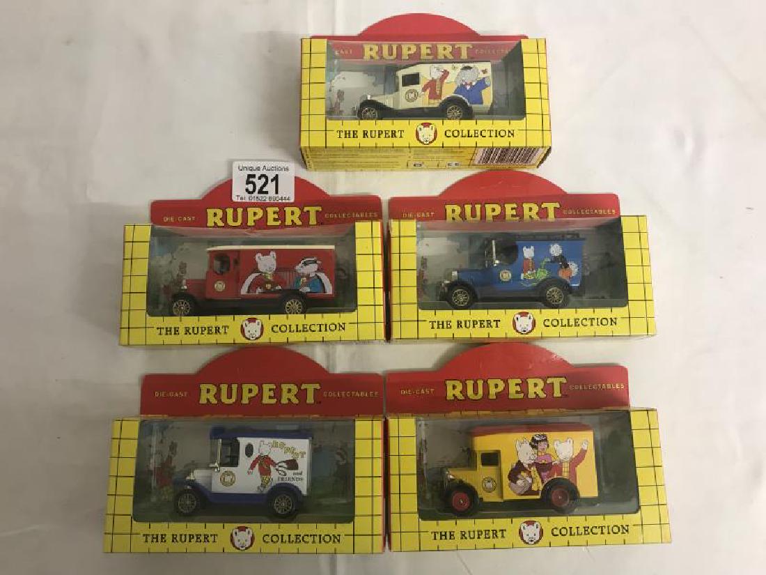5 boxed die-cast Lledo models from the Rupert: 5 boxed die-cast Lledo models from the Rupert collection.