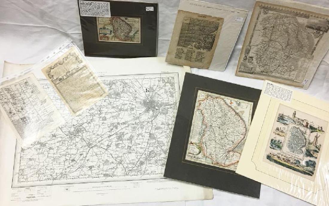 6 various engravings of maps of Lincolnshire from: 6 various engravings of maps of Lincolnshire from 18th/19th century - i) Robert Morden (coloured), ii) Reuben Ramble (coloured), iii) London to Boston road map by E.Bowen, iv) Road map featuring Kings