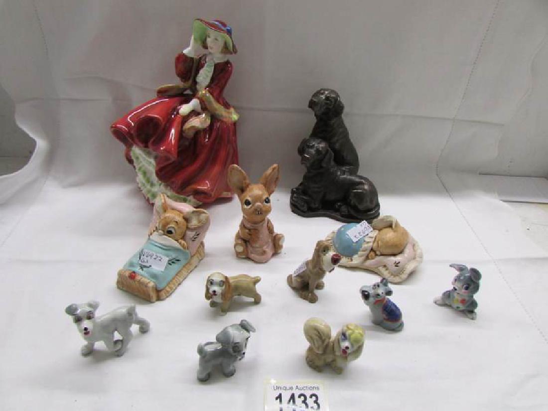 3 Pendelfin figures, 7 Wade figures, a Dog Figure and á: 3 Pendelfin figures, 7 Wade figures, a Dog Figure and á Royal doulton figurine 'Top o' the Hill'