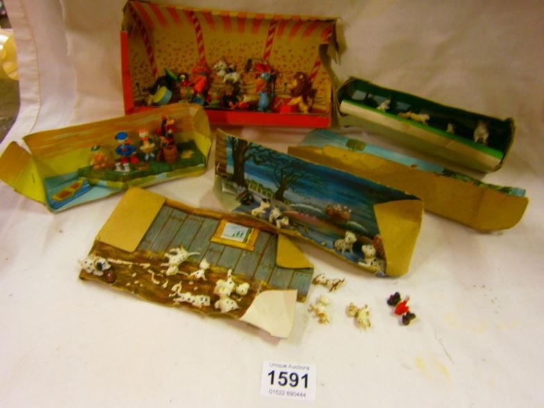 A quantity of Disney celluliod models with cardboard sc: A quantity of Disney celluliod models with cardboard scenes