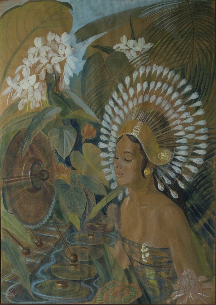 Portrait of a young girl: Indonesia, first half of 20th Century Tempera on paper. lxhxp 74 x 105 cm